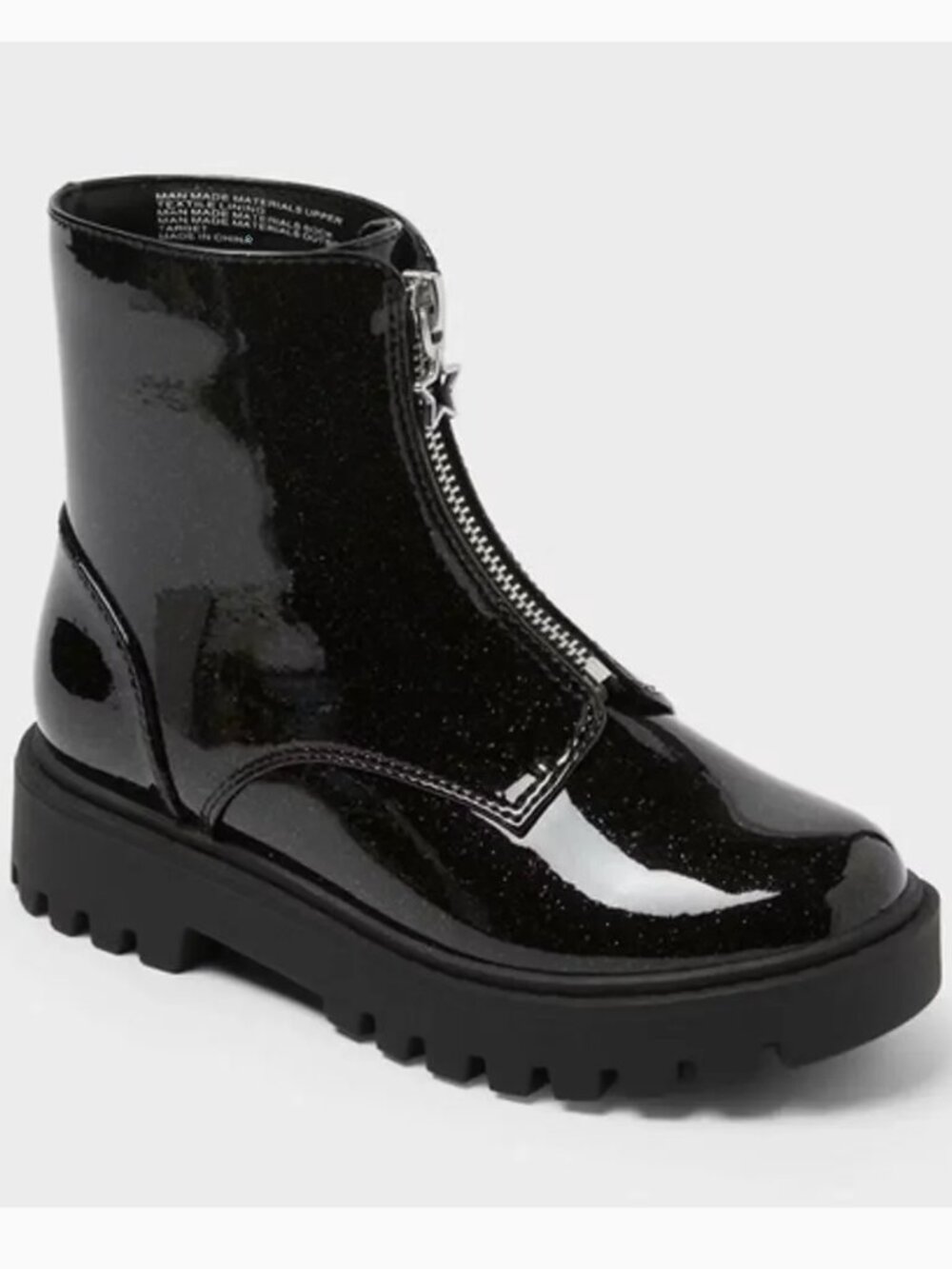 Girls Black Patent Combat Boots Lug Sole Size 5 Big Kids Art Class Myra New